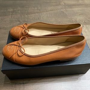 CHANEL Brown Calfskin Ballet Flats